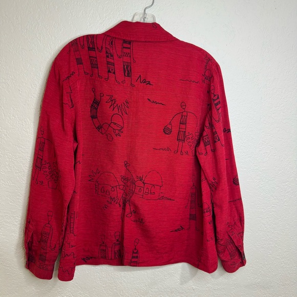 Chico’s Design Blouse Silk Linen Blend Printed Button-Up Red Size 2 - Picture 4 of 14